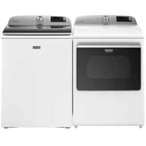 4.7 CuFt Top Load Washer with 7.4 CuFt Smart Front Load Gas Dryer in White