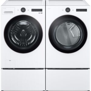 5.0 CuFt Smart Steam Sanitize Electric Front Load Washer with 7.4 CuFt Smart Steam Electric Dryer in White