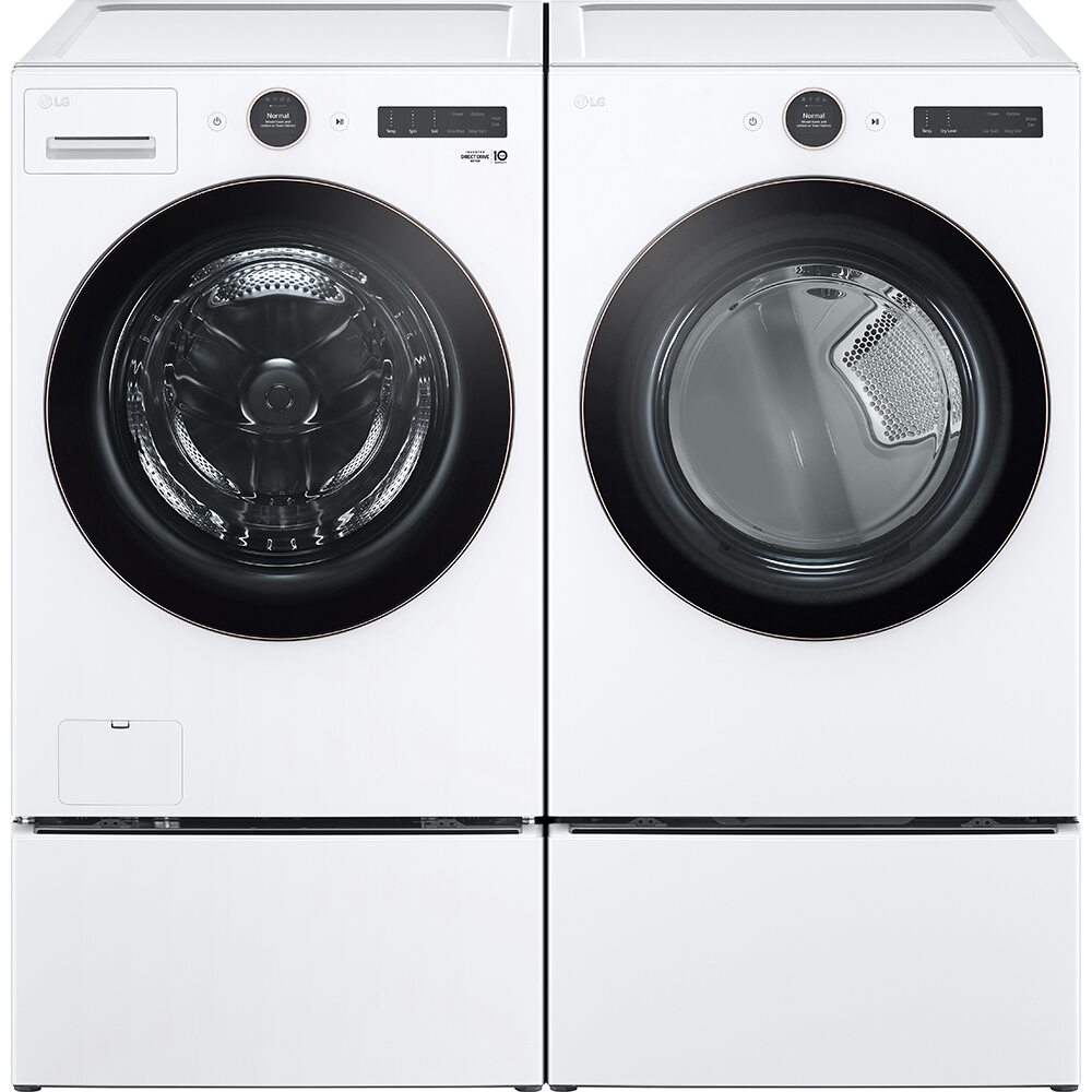 5.0 CuFt Smart Steam Sanitize Electric Front Load Washer with 7.4 CuFt Smart Steam Electric Dryer in White