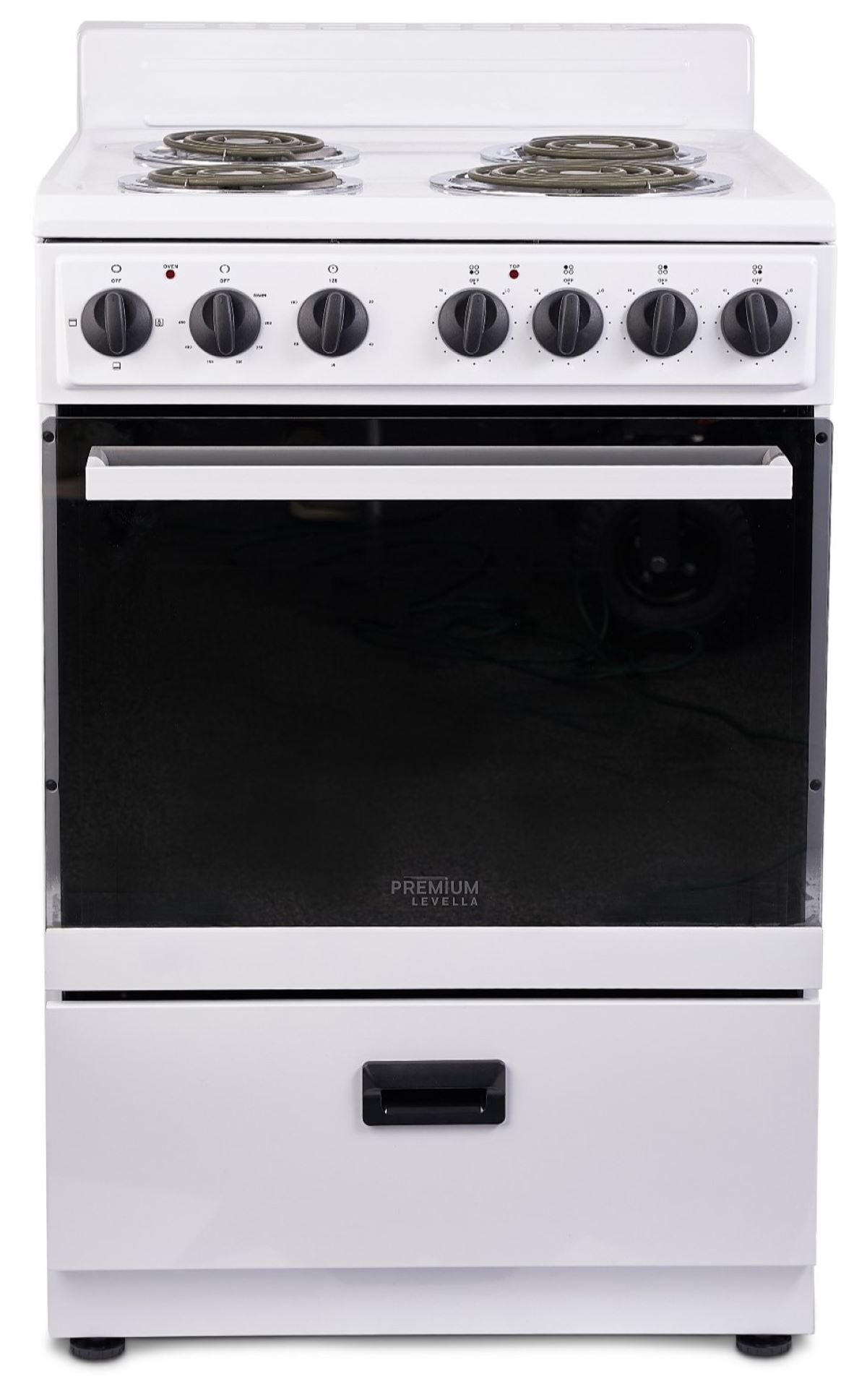 2.7 CuFt Freestanding Electric Range with 4 Coil Burners and Mirrored Glass Oven Door in White