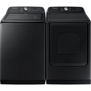 5.5 CuFt Smart Electric Top Load Washer with 7.4 CuFt Smart Front Load Electric Dryer in Brushed Black