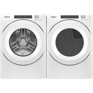 4.3 CuFt Sanitize Front Load Washer with 7.4 CuFt Front Load Electric Dryer in White